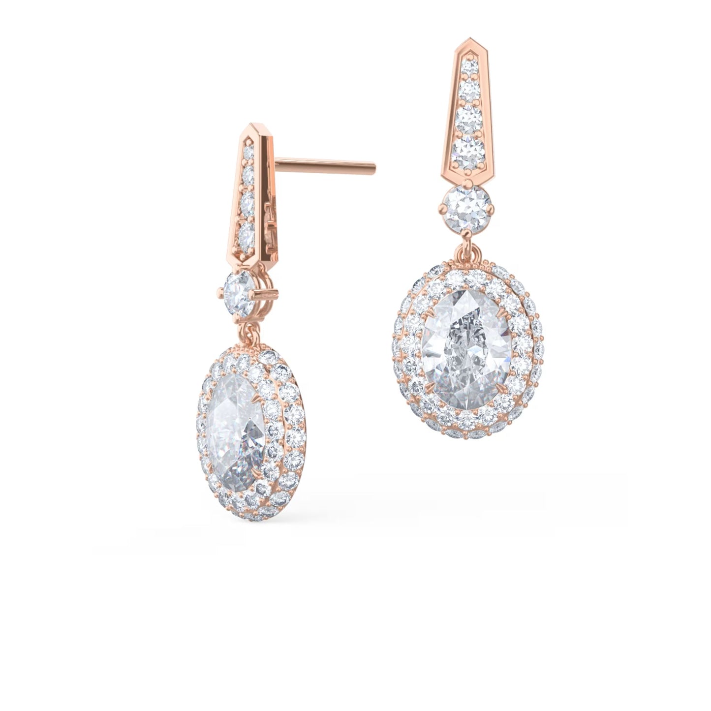 2.50 TCW Oval & Round Cut Moissanite Royal Drop Earrings in Gold 3