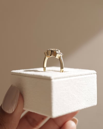 2.0 CT Oval Cut Three Stones & Bezel Lab Grown Diamond Engagement Ring