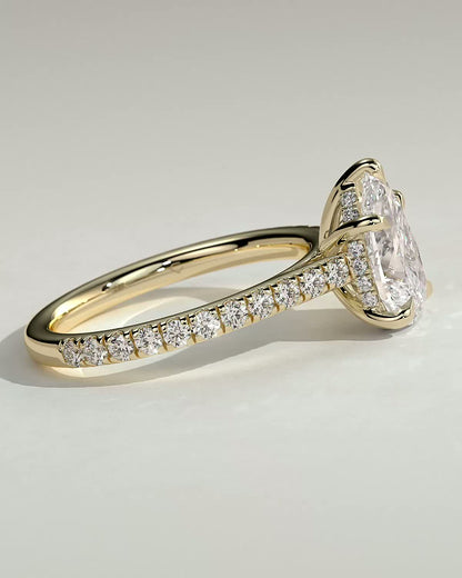 2 CT Pear Cut Pave Style Lab Grown Diamond Engagement Ring