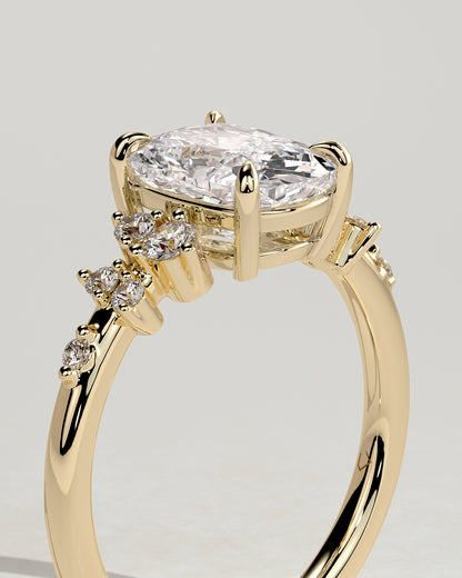 2.0 CT Elongated Cushion Cut Cluster Lab Grown Diamond Engagement Ring