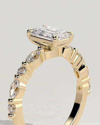 2 CT Emerald Cut Pave Styled Lab Grown Diamond Engagement Ring For Women