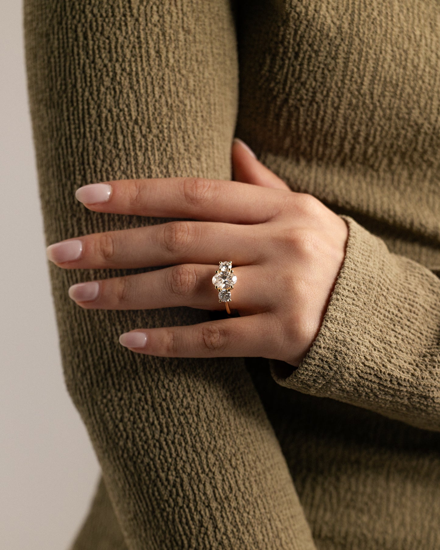 2 CT Oval Cut Three Stone Lab Grown Diamond Engagement Ring