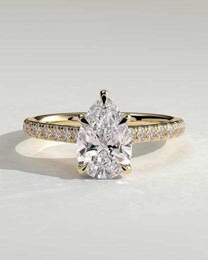 2 CT Pear Cut Pave Style Lab Grown Diamond Engagement Ring