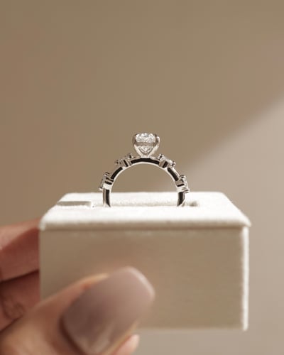 2 CT Oval Cut Pave Styled Dainty Lab Grown Diamond Engagement Ring