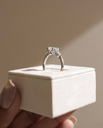 2 CT Emerald Cut Lab Grown Diamond Engagement Ring In Cluster Setting