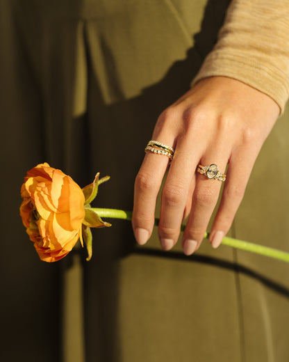 2 CT Oval Cut Cluster & Bezel Lab Grown Diamond Engagement Ring