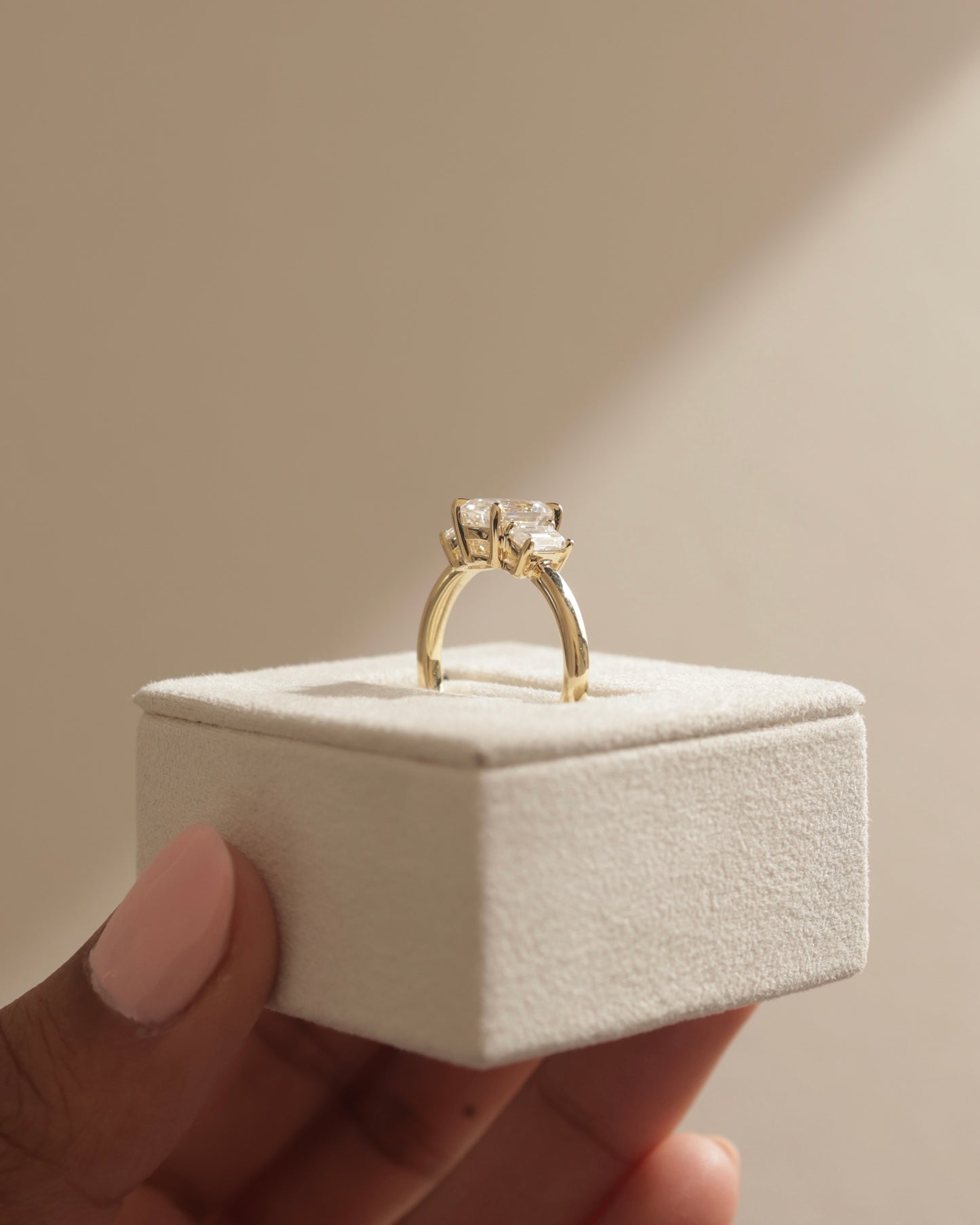 2 CT Emerald Cut Three Stone Lab Grown Diamond Engagement Ring