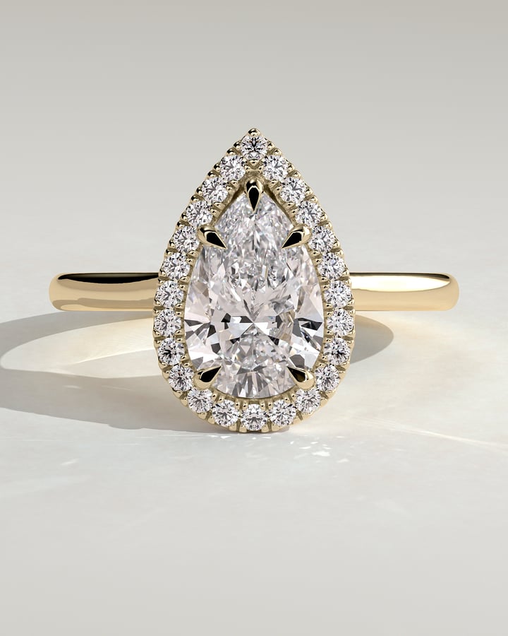 2 CT Pear Cut Halo Style Lab Grown Diamond Engagement Ring