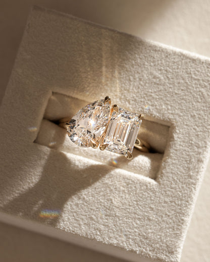 3.3 CT Emerald & Pear Cut Toi Et Moi Lab Grown Diamond Engagement Ring