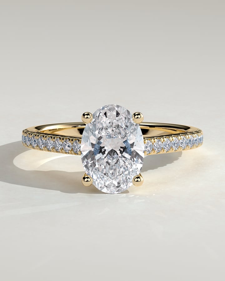 2 CT Oval Cut Cathedral Pave Lab Grown Diamond Engagement Ring