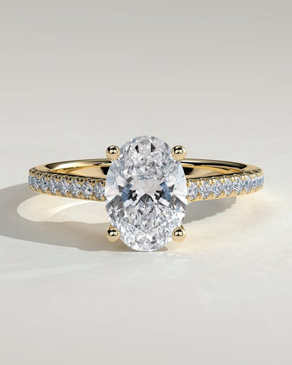 2 CT Oval Cut Cathedral Pave Lab Grown Diamond Engagement Ring