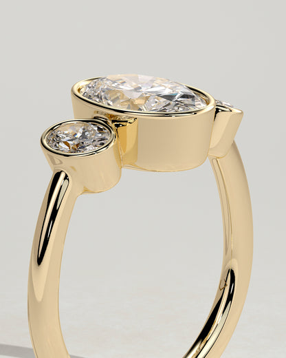 2.0 CT Oval Cut Three Stones & Bezel Lab Grown Diamond Engagement Ring