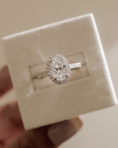 2 CT Oval Cut Halo and Pave Lab Grown Diamond Engagement Ring