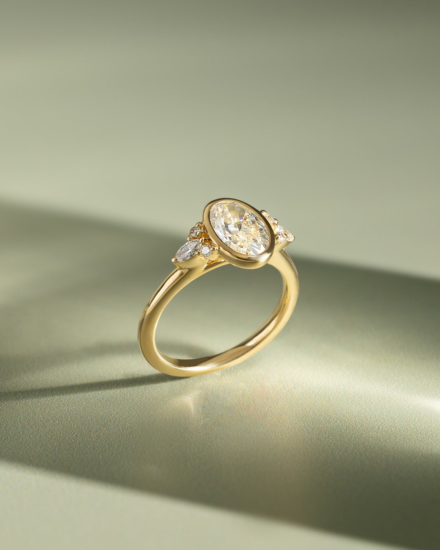 2 CT Oval Cut Cluster & Bezel Lab Grown Diamond Engagement Ring