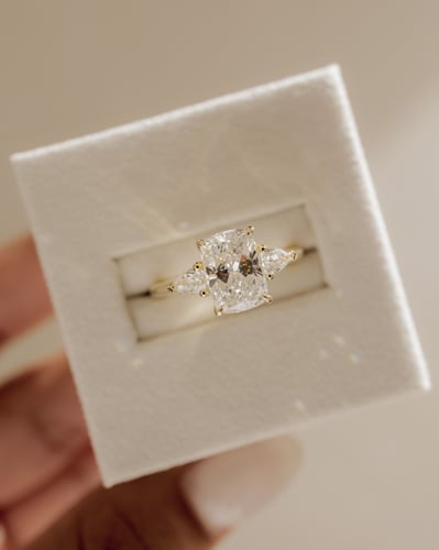 2 CT Elongated Cushion Shaped Three Stone Lab Grown Diamond Engagement Ring