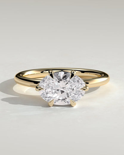 2.0 CT Oval East West 6 Prongs Styled Lab Grown Engagement Ring