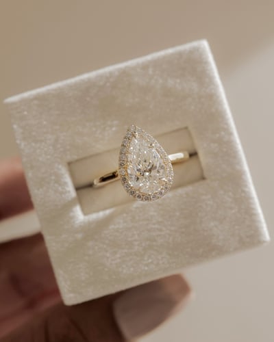 2 CT Pear Cut Halo Style Lab Grown Diamond Engagement Ring