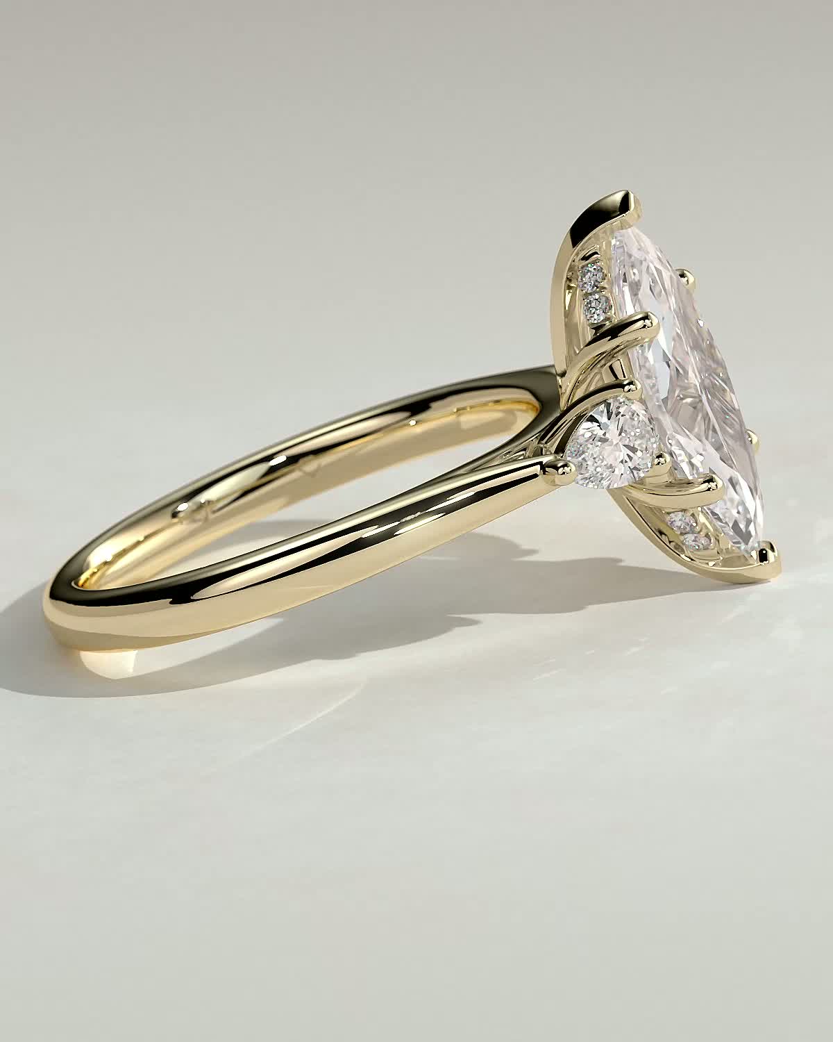 Marquise Shaped Three Stone Lab Grown Diamond Engagement Ring In 2 Carats