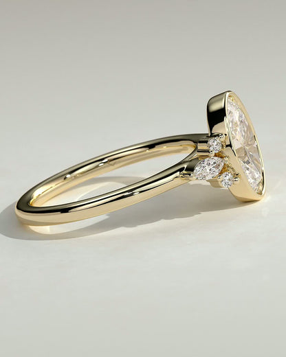 2 CT Oval Cut Cluster & Bezel Lab Grown Diamond Engagement Ring