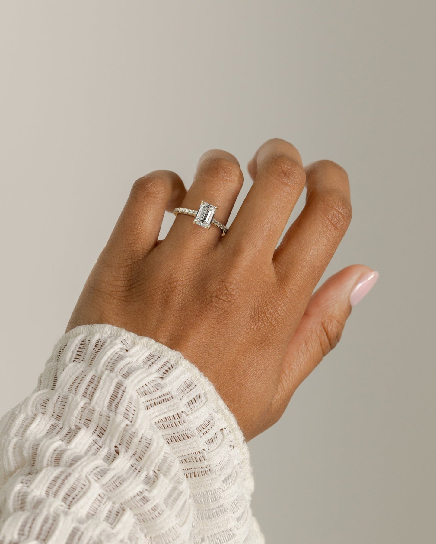 2.0 CT Emerald Cut Pave & Hidden Halo Lab Grown Diamond Engagement Ring