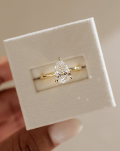 2.0 CT Pear Cut Solitaire Setting Lab Grown Diamond Engagement Ring