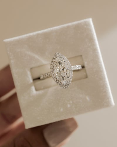 2 CT Marquise Cut Halo and Pave Lab Grown Diamond Engagement Ring