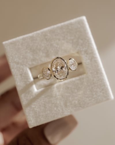 2.0 CT Oval Cut Three Stones & Bezel Lab Grown Diamond Engagement Ring