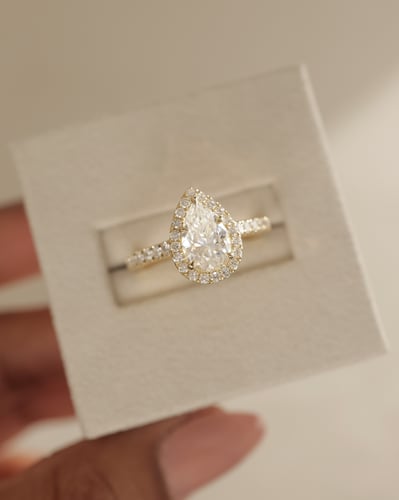2 CT Pear Cut Halo and Pave Lab Grown Diamond Engagement Ring