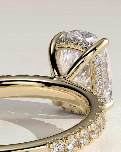 2 CT Elongated Cushion Cut Pave & Hidden Halo Lab Grown Diamond Engagement Ring