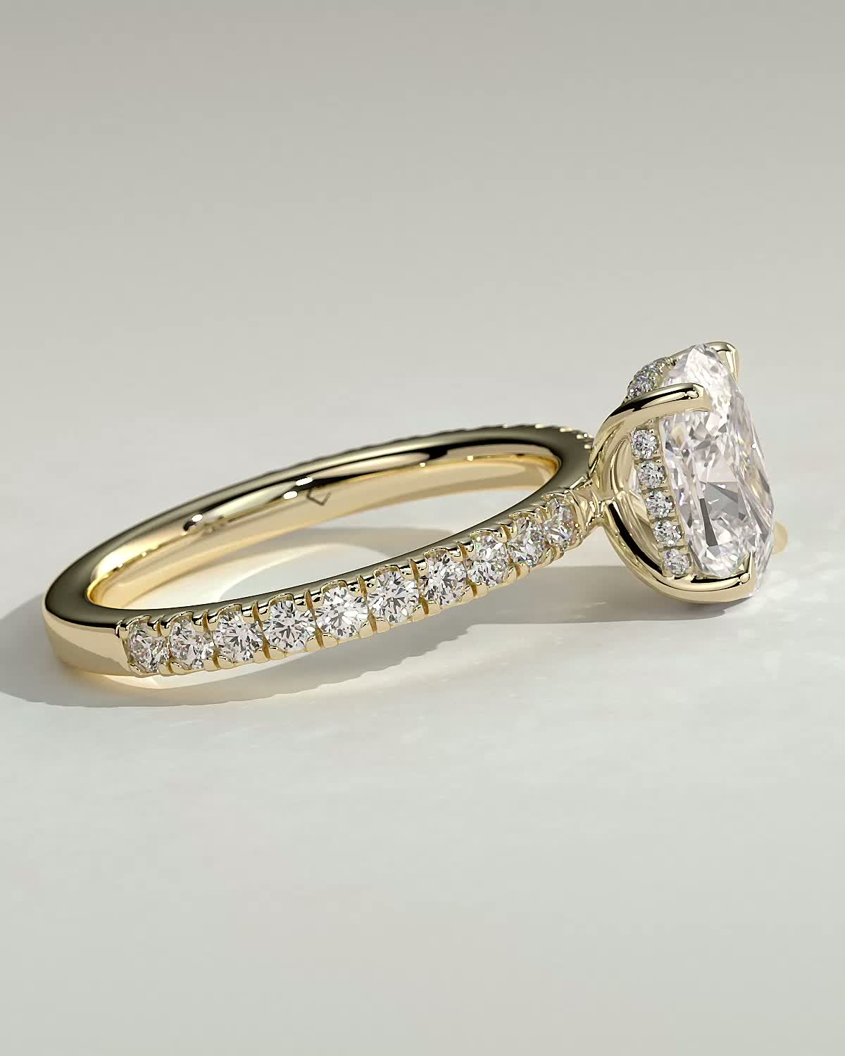 2 CT Elongated Cushion Cut Pave & Hidden Halo Lab Grown Diamond Engagement Ring