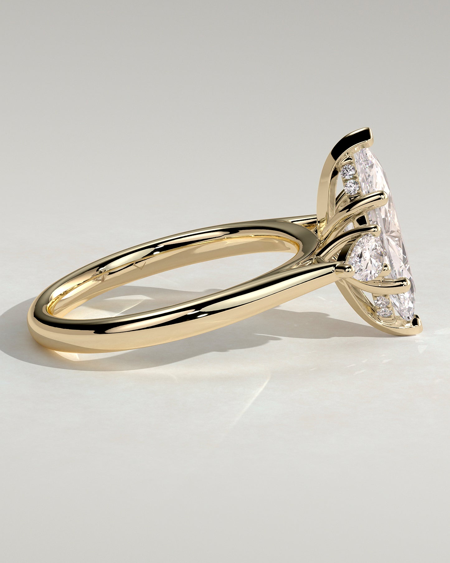 Marquise Shaped Three Stone Lab Grown Diamond Engagement Ring In 2 Carats