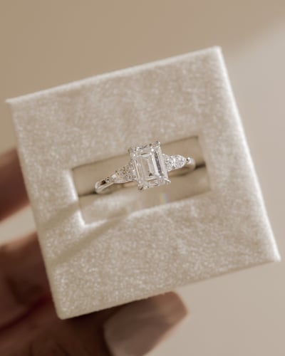 2 CT Emerald Cut Lab Grown Diamond Engagement Ring In Cluster Setting