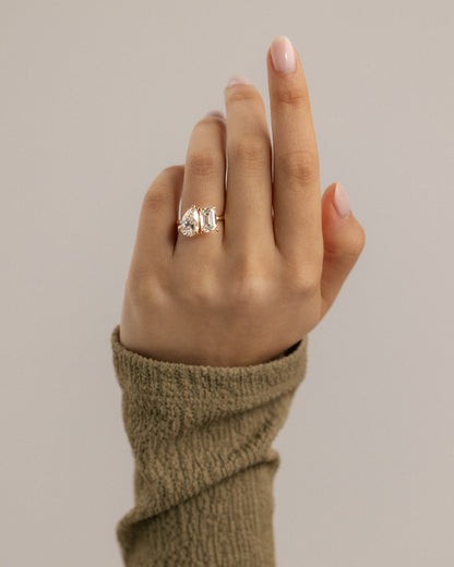 3.3 CT Emerald & Pear Cut Toi Et Moi Lab Grown Diamond Engagement Ring