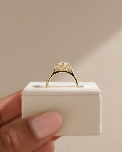 Marquise Shaped Three Stone Lab Grown Diamond Engagement Ring In 2 Carats