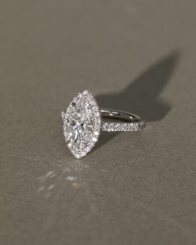 2 CT Marquise Cut Halo and Pave Lab Grown Diamond Engagement Ring