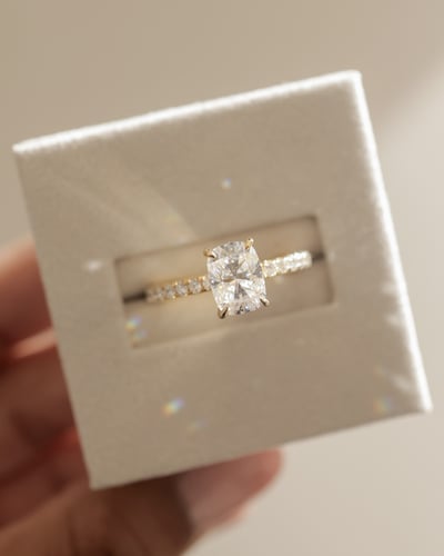 2 CT Elongated Cushion Cut Pave & Hidden Halo Lab Grown Diamond Engagement Ring