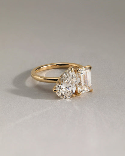 3.3 CT Emerald & Pear Cut Toi Et Moi Lab Grown Diamond Engagement Ring