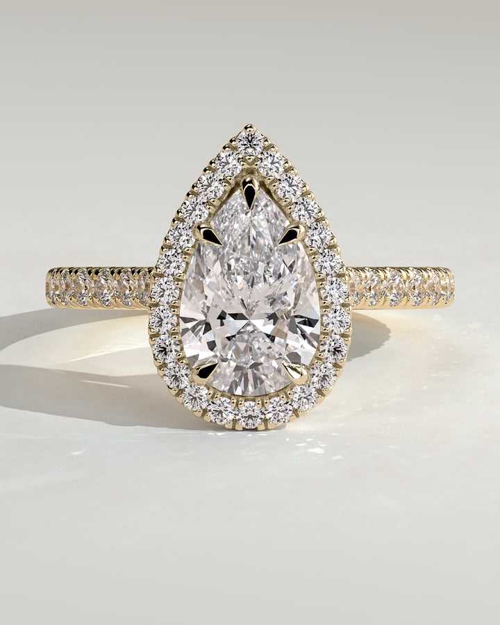 2 CT Pear Cut Halo and Pave Lab Grown Diamond Engagement Ring