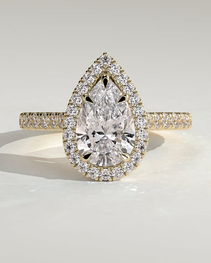 2 CT Pear Cut Halo and Pave Lab Grown Diamond Engagement Ring