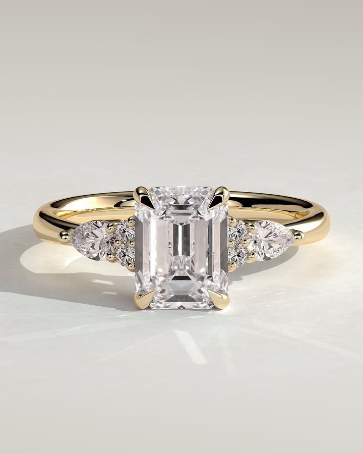 2 CT Emerald Cut Lab Grown Diamond Engagement Ring In Cluster Setting