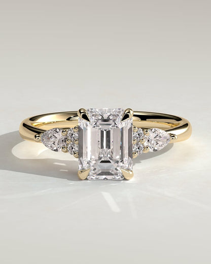 2 CT Emerald Cut Lab Grown Diamond Engagement Ring In Cluster Setting