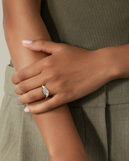 2.0 CT Pear Cut Curved Solitaire Lab Grown Diamond Engagement Ring