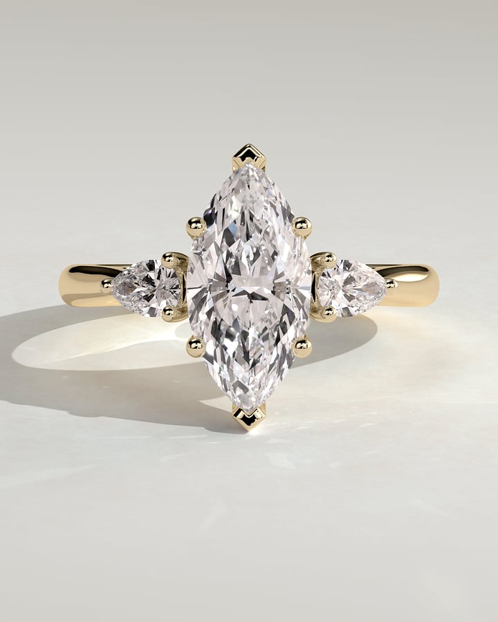 Marquise Shaped Three Stone Lab Grown Diamond Engagement Ring In 2 Carats