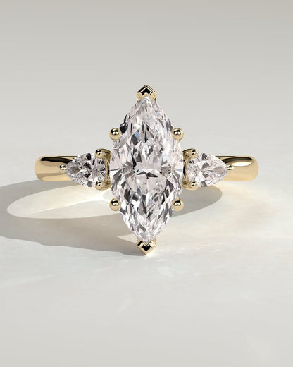 Marquise Shaped Three Stone Lab Grown Diamond Engagement Ring In 2 Carats