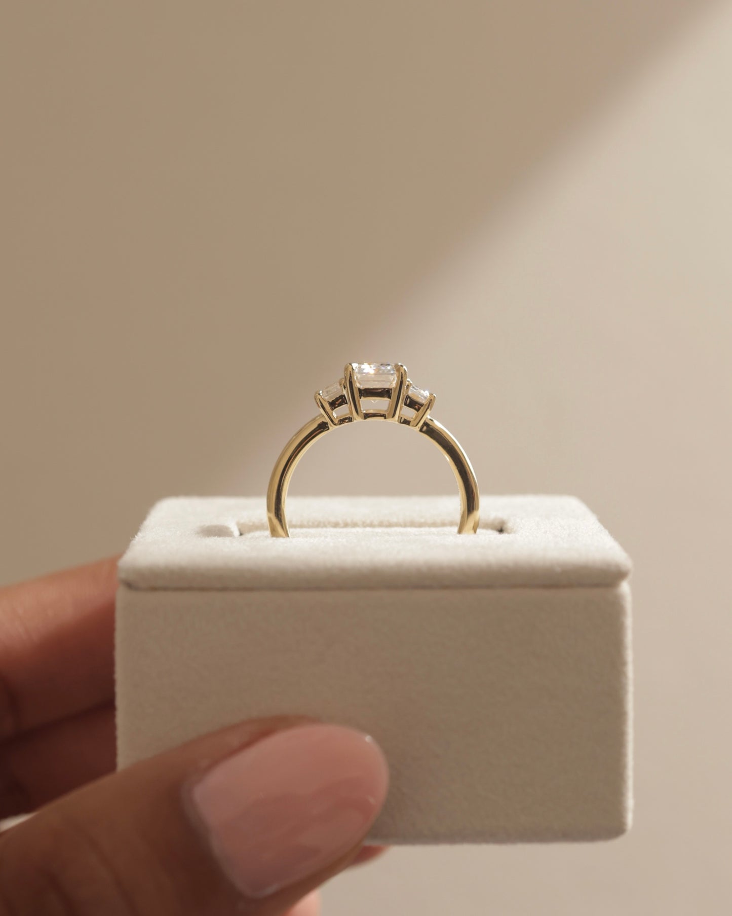 2 CT Emerald Cut Three Stone Lab Grown Diamond Engagement Ring