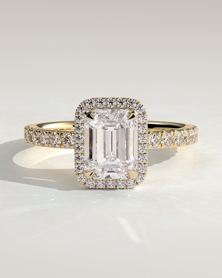 2 CT Emerald Cut Halo and Pave Lab Grown Diamond Engagement Ring