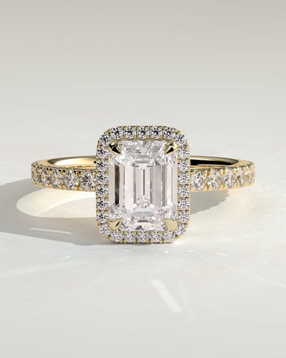 2 CT Emerald Cut Halo and Pave Lab Grown Diamond Engagement Ring