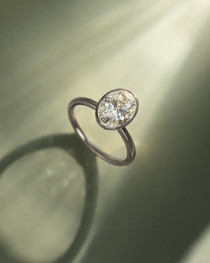 2.0 CT Oval Cut Bezel-Solitaire Lab Grown Diamond Engagement Ring