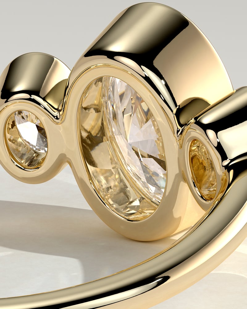 2.0 CT Oval Cut Three Stones & Bezel Lab Grown Diamond Engagement Ring