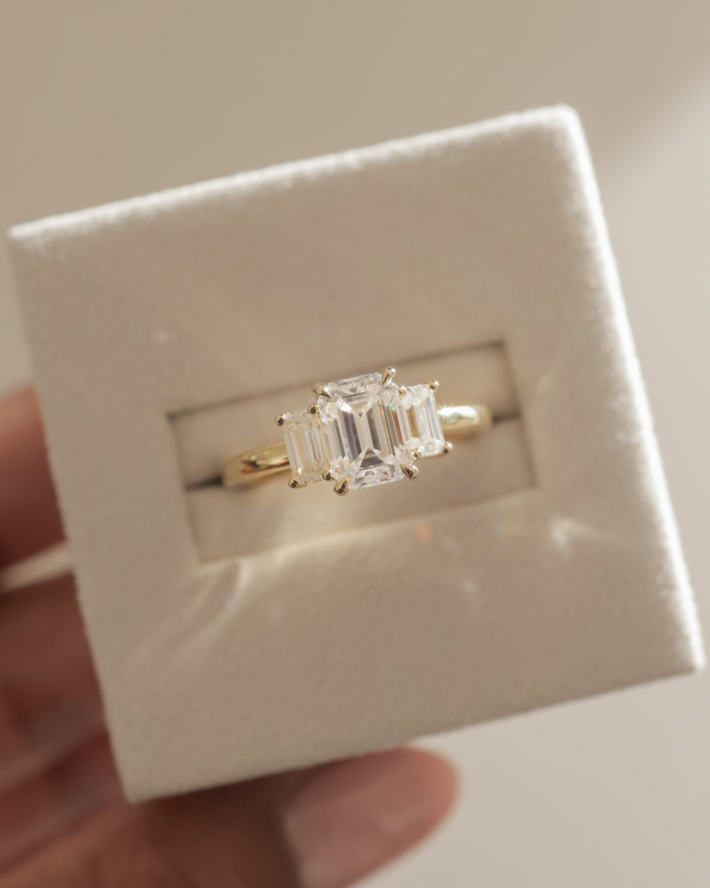 2 CT Emerald Cut Three Stone Lab Grown Diamond Engagement Ring